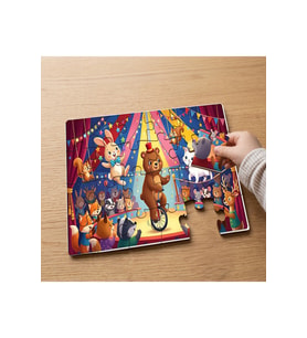 Sevimli Sirk Hayvanları Tasarımlı 24 Parça Ahşap Çocuk Puzzle