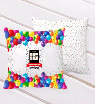 BK Gift Kişiye Özel Tarihli Doğum Günü Tasarımlı Balon Desenli Dekoratif Kırlent Yastık-7 (Beyaz)