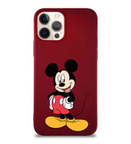 Apple iPhone 12 Pro Soft Premier Kapak Mickey Mouse-E Tasarımlı Silikon Kılıf - Mürdüm (Şeffaf)