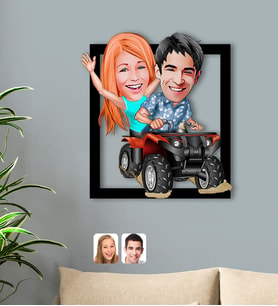 BK Gift Kişiye Özel Atv Sürücüsü Sevgililer Karikatürlü 3D Ahşap Tablo-1