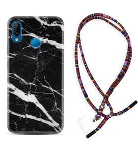 Huawei P20 Lite Mate 10 20 Lite Pro P40 Lite KılıfBoyun Asklı Rasta Silikon Siyah Şerit Mermer 1318