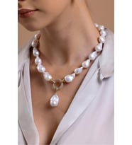 Halka Kilitli Barok Doğal İnci Kolye (Rose)
