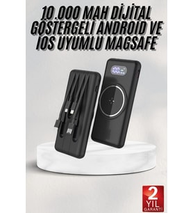 Wireless Powerbank 10000 Mah Led Ekranlı Dahili Kablolu Hızlı Şarj