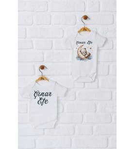 Pia Baby Premium %100 Pamuk İsme Özel Organik Baskılı İkili Set Çıtçıtlı Bebek Body Zıbın Modelleri 5039-17 (Ekru)