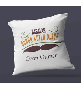 Kişiye Özel Babalar Günün Kutlu Olsun 5 Tasarım Saten Kare Yastık (Beyaz)