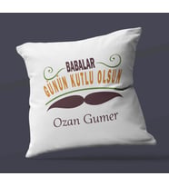 Kişiye Özel Babalar Günün Kutlu Olsun 5 Tasarım Saten Kare Yastık (Beyaz)