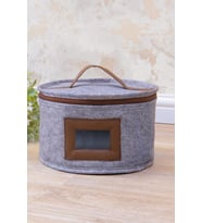 Deri Fermuarlı Şeffaf Gözlü Yuvarlak Çanta Mini 23X14 Cm (Gri)