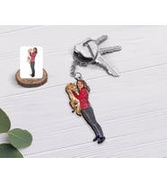 BK Gift Kişiye Özel Tam Boy Kız ve Kedi Karikatürlü Ahşap Anahtarlık-1 (Beyaz)