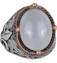925 Ayar Gümüş El Yapımı Erkek Yüzük - Farklı Doğal Taş Seçenekleriyle (Cabochon Akuamarin)