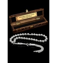 Sertifikalı Erkek Gümüş Tespih 6mm 16Gr Küre Kesim (Gri)