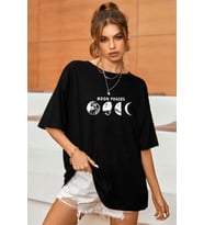 Unisex Moon Phases Baskılı T-shirt (Siyah)