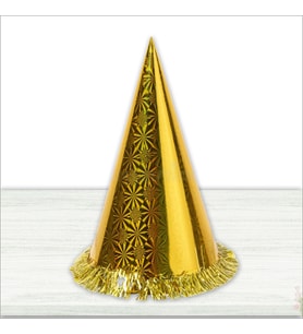 Hologram Karton Şapka, 32 cm - Altın