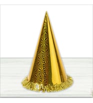 Hologram Karton Şapka, 32 cm - Altın