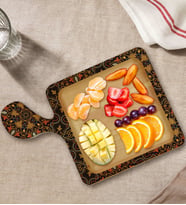 BK Gift Retro Motif Tasarımlı Kare Şeklinde Doğal Ahşap Servis ve Sunum Tabağı Model 12