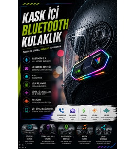 Bluetooth 5.3 Destekli IPX6 Su Geçirmez Kask Kulaklığı 1000mAh Bataryalı
