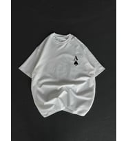 Unisex Bisiklet Yaka Baskılı Oversize T-Shirt - Beyaz