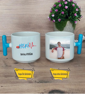 Hekim Kupa Bardak Fotoğraflı T Mavi Kulplu Doktora Tıp Bayramı Hediyesi