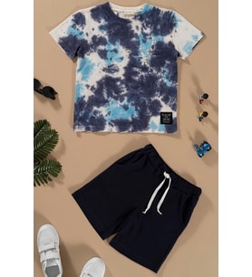 Batik Yıkamalı Lacivert Tshirt Şort Takım
