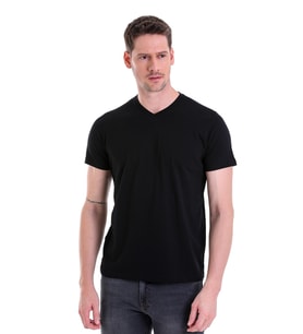 Hatemoğlu Siyah ST 22Y Basic V Yaka Süprem T.Shirt (S-3XL) (A.Siyah)