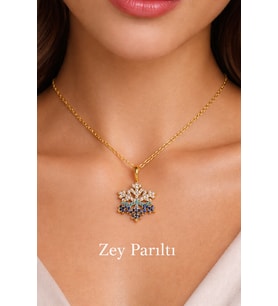 Zey Parıltı Kar Tanesi Figürlü Zirkon Taşlı Altın Renk Kolye