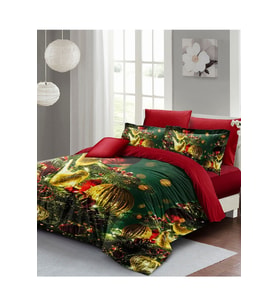 Yılbaşı Nevresim Takımı (Lastikli Çarşaflı) Çift Kişilik %100 Pamuk Saten Green Decorations