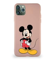 Apple iPhone 11 Pro Max Soft Premier Kapak Mickey Mouse-E Tasarımlı Silikon Kılıf - Pudra (Şeffaf)