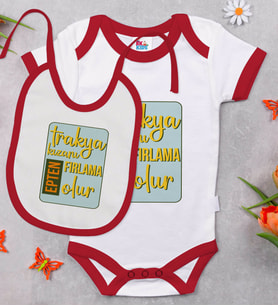 BK Kids Trakya Kızanı Tasarımlı Kırmızı Bebek Body Zıbın ve Mama Önlüğü Hediye Seti-3