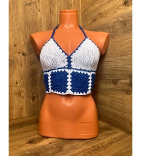 Floky El Yapımı Örgü Crop – Marina Serisi (BEYAZ-LACIVERT-BEYAZ)