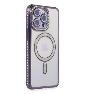 Newface Apple iPhone 15 Pro Max Kılıf Joke Simli Magneticsafe Kılıf - Derin Mor