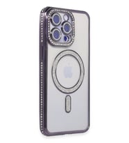 Newface Apple iPhone 15 Pro Max Kılıf Joke Simli Magneticsafe Kılıf - Derin Mor