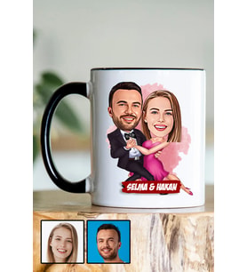 Romantik Sevgililer Günü Hediyesi Karikatürlü Siyah Kupa Bardak