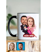 Romantik Sevgililer Günü Hediyesi Karikatürlü Siyah Kupa Bardak