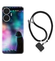 Realme C55 Kılıf Silikon Boyun Askılı İpli Desenli Silikon Window Cat 1787
