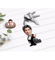 BK Gift Kişiye Özel Godfather Baba Karikatürlü Ahşap Anahtarlık-1 (Beyaz)