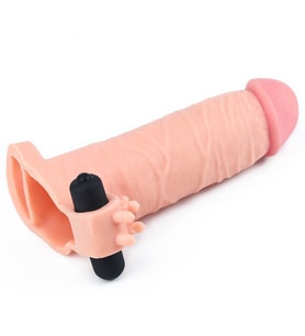 Gerçek Ten Dokusuna Sahip 5 Cm Uzatmalı Güçlü Titreşimli Klitoris Uyarıcılı Penis Kılıfı