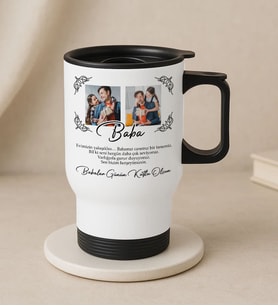 BK Gift Kişiye Özel Fotoğraflı Babalar Günü Tasarımlı Kulplu Beyaz Çelik Bardak Termos Mug 450ml-5, Babalar Günü Hediye, Babaya Hediye (Metal)