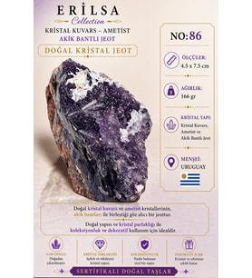 Sertifikalı Doğal Ametist Jeodu Akik Bantlı Kristal Kuvars Ham Kaya Uruguay NO86