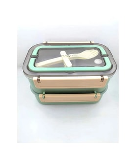 VAGONLIFE BL2221-2 PASLANMAZ ÇELİK YEMEK KABI - LUNCH BOX 2 KATLI 3 BÖLMELİ 1600 ML YEŞİL
