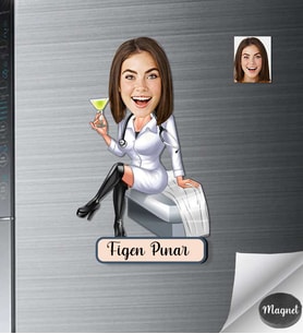 Kişiye Özel Cerrah Kadın Ahşap Magnet -1