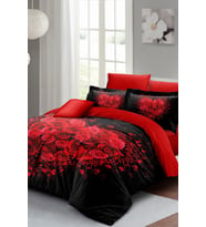 Kalpli Nevresim 3d Dijital Özel Tasarım Pamuk Saten Çift Kişilik Rose Heart Black