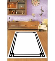 Siyah Beyaz Çerçeveli Kaymaz Tabanlı Dekoratif Halı TL003 - 100 x 160 cm