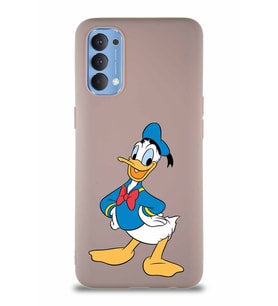 Oppo Reno 4 Soft Premier Kapak Donald Duck-C Tasarımlı Silikon Kılıf - Pudra (Şeffaf)