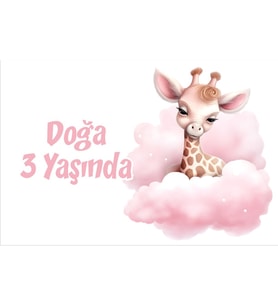 Pembe Sevimli Zürafa Doğum Günü Afişi 70x100 cm