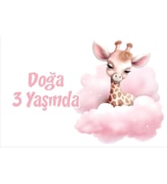 Pembe Sevimli Zürafa Doğum Günü Afişi 70x100 cm