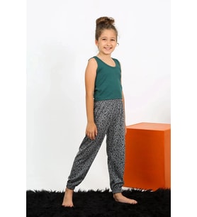 Giyim Kız Çocuk Sıfır Kol Zümrüt Yeşili Penye Pijama Takım