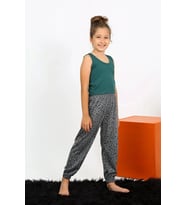 Giyim Kız Çocuk Sıfır Kol Zümrüt Yeşili Penye Pijama Takım