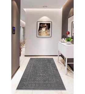 Gri Vintage Kaymaz Tabanlı Makinede Yıkanabilir Halı RV288 - 100 x 160 cm