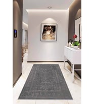 Gri Vintage Kaymaz Tabanlı Makinede Yıkanabilir Halı RV288 - 100 x 160 cm