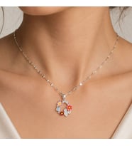 BK Gift Çiçek ve Kelebek Figürlü Renkli Taşlı Kadın Kolye - Kararma Yapmayan Silver Çelik Kolye
