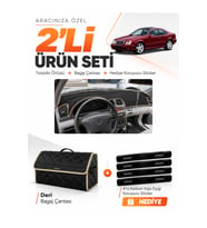 MERCEDES W208-C208 CLK (1997-2002) Uyumlu Torpido Örtüsü + Deri Bagaj Çantası + Sticker Seti - Siyah Bej